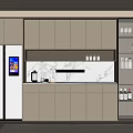 Modern Kitchen With Glass Door Wine Cabinet Displaying Wine Bottles And Glassware