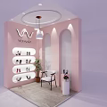 Pink MUSKAL Shoe Store With Display Shelves Shoes White Chair And Potted Plant