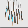Modern Stylish Chandelier With Multiple Slim Illuminated Tubes And Blue White Light