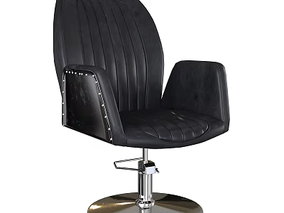Black Leather Office Chair With Vertical Stripe Backrest Riveted Armrests And Metal Base 3d model