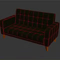 Green Leather Multi Seater Sofa With Tufted Design And Orange Wooden Legs