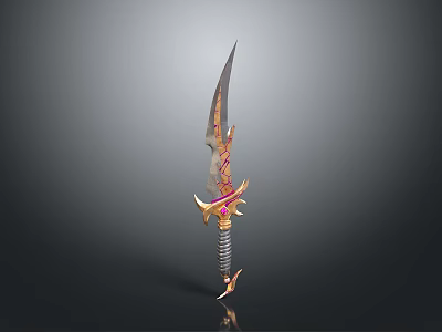 Ornate Decorative Sword With Gold Pink Purple Accents And Spiral Hilt Design 3d model