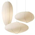 Three Modern Paper Pendant Lights With Minimalist Oval Shape And Striped Pattern 3d model
