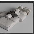 Modern Light Gray Sectional Sofa With Modular Design Cozy Blankets And Soft Pillows 3d model