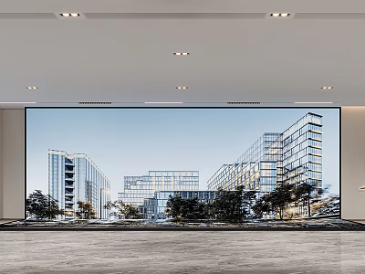 Modern Architecture View Through Large Window In Spacious Interior Space With Trees 3d model