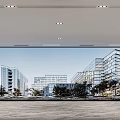 Modern Architecture View Through Large Window In Spacious Interior Space With Trees