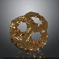 Golden Hollow Spherical Decorative Sculpture With Intricate Patterns And Shiny Surface
