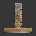Tall Stacked Wooden Blocks Tower Structure On Square Wooden Base