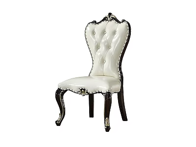 Elegant White Leather Dining Chair With Tufted Backrest And Dark Wooden Carved Legs 3d model