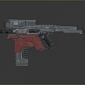 Futuristic Red Black Tactical Weapon With Mechanical Barrel Grip And Magazine Design