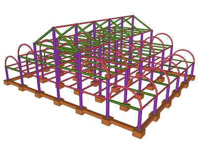 Industrial Multi Colored Steel Structure Frame Construction Support Equipment Design 3d model