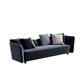 Navy Blue Spacious Sofa With Soft Velvet Fabric And Mixed Color Cushions