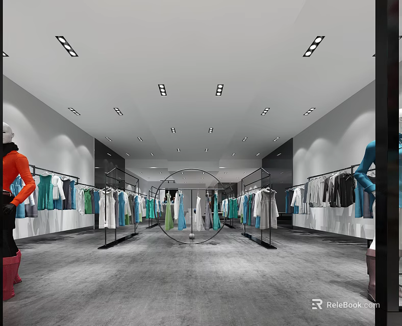 Modern Clothing Store Interior With Various Clothes On Racks And Bright Lighting 3d model 