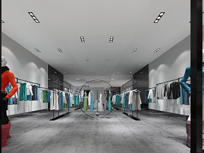 Modern Clothing Store Interior With Various Clothes On Racks And Bright Lighting 3d model