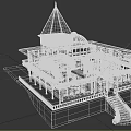 Classical Two Story Building With Spire Dome Black Roof And Balcony Staircase