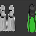 Swimming Flippers Featuring White And Green Black Colorful Designs For Water Sports