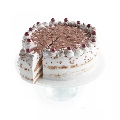 Layered Cake With White Cream Chocolate Shavings And Cherries On Cake Stand 3d model Layered Cake With White Cream Chocolate Shavings And Cherries On Cake Stand 3d model