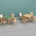 Two Wooden Table and Chair Sets With Upholstered Seats Green and Light Wood Tabletops