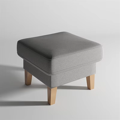 Stylish Gray Upholstered Square Ottoman Featuring Wooden Legs And Modern Design 3d model