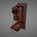 Vintage Wooden Wall Mounted Telephone With Brass Dial And Bells
