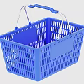 Blue Plastic Shopping Basket with Metal Handles and Perforated Design for Daily Use