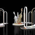 Elegant Cello Display With Arched Metallic Structures And Circular Platforms