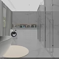 Modern Bathroom Interior With Marble Countertop Large Mirror Storage Cabinets Accent Chair And Natural Light
