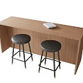 Wooden Bar Counter With Two Black Bar Stools And Notebook On Top 3d model