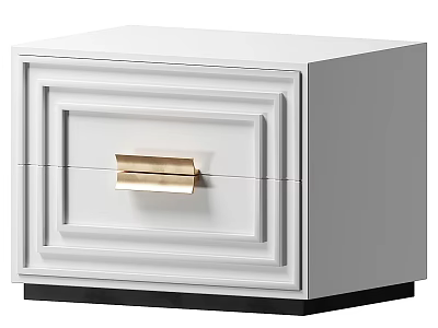 Modern White Bedside Table With Framed Drawer And Gold Metal Handle 3d model