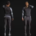 Man Wearing Gray Patterned Tight Sportswear With Long Sleeve And Pants Front Back View