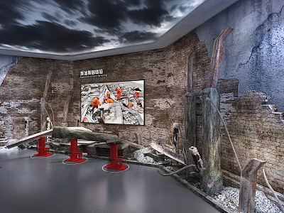 Anti Japanese War Historical Restored Scene Exhibition Area With Brick Walls And Display Items 3d model