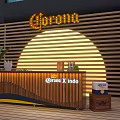 Garma Bar With Neon Sign Circular Swing Wooden Structure And Sunset Backdrop