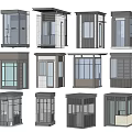 Multiple Modern Security Guard Booths With Glass Panels And Metal Frames 3d model