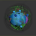 Colorful Marine Animals Inside Transparent Sphere With Green Plants And Decorative Elements