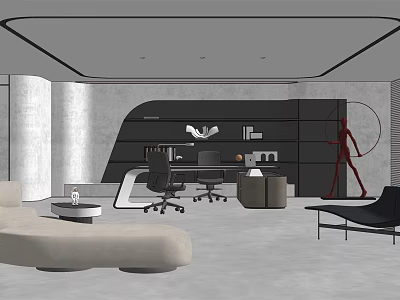Modern Office Interior Design With Ergonomic Desk Chairs Sofa And Decorative Lamp 3d model
