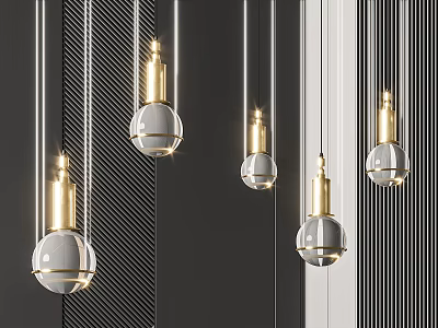 Elegant Modern Chandeliers With Glass Balls And Gold Metal For Kitchen Interior 3d model