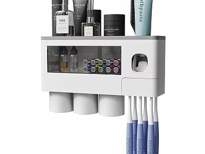 Wall Mounted Bathroom Storage Rack With Transparent Compartment Toothbrushes Cups Skincare Products And Comb 3d model