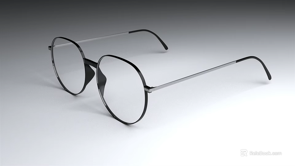 Fashionable Jewelry Eyeglasses With Black Frame Silver Temple And Round Lens 3d model 
