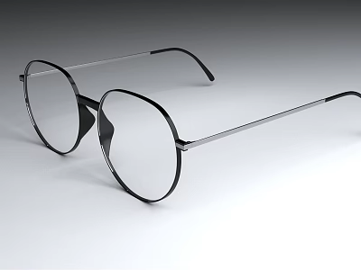Fashionable Jewelry Eyeglasses With Black Frame Silver Temple And Round Lens 3d model