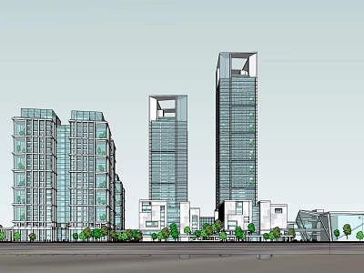 Modern Office Building Complex With Glass Facade High Rise Design And Greenery 3d model