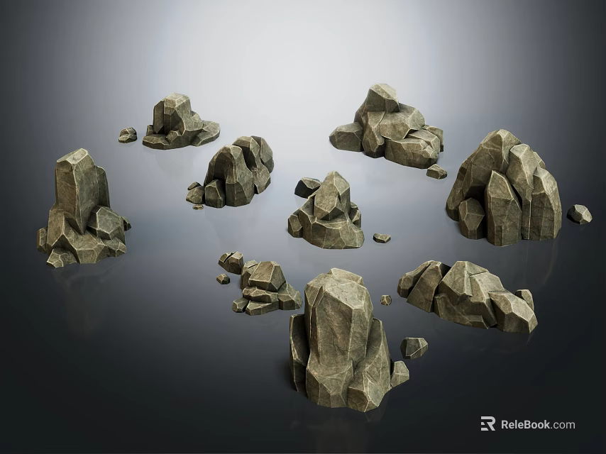Wooden Stone Decorative Rocks With Various Shapes And Natural Textures As Design Elements 3d model 