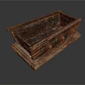 Intricate Carved Wooden Chest With Ornamental Studs And Textured Surface