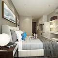 Modern Hotel Room Interior With Comfortable Bed Nightstand Lamp And Wall Art