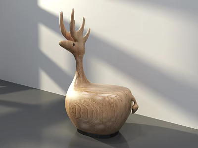 Wooden Deer Shaped Single Chair On Gray Table With White Wall Background And Sunlight Shadows 3d model