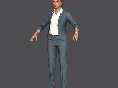 Professional Woman In Blue Business Suit With White Shirt Standing Pose 3d model