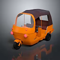 Orange Tricycle With Brown Canopy Transparent Windshield Pink Lights And Black Wheels
