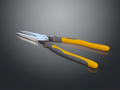 Durable Pliers With Yellow And Gray Handles And Silver Jaws On Gray Background 3d model