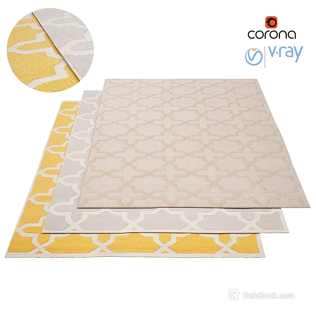 Beige And Yellow Square Rugs With Geometric Interlaced Patterns For Home Decor 3d model 