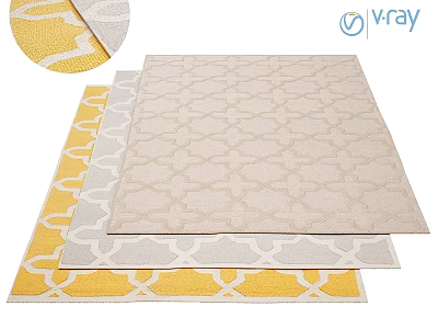 Beige And Yellow Square Rugs With Geometric Interlaced Patterns For Home Decor 3d model