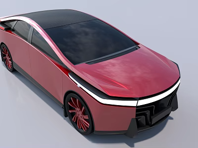 Red Modern Car With Sleek Body Black Roof Red Wheels And Front Light Strip 3d model